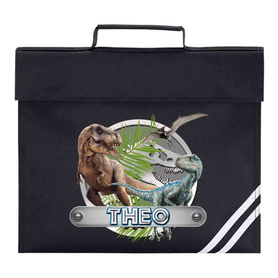 Dinosaur-Theme-Personalised-Black-School-Book-Bag