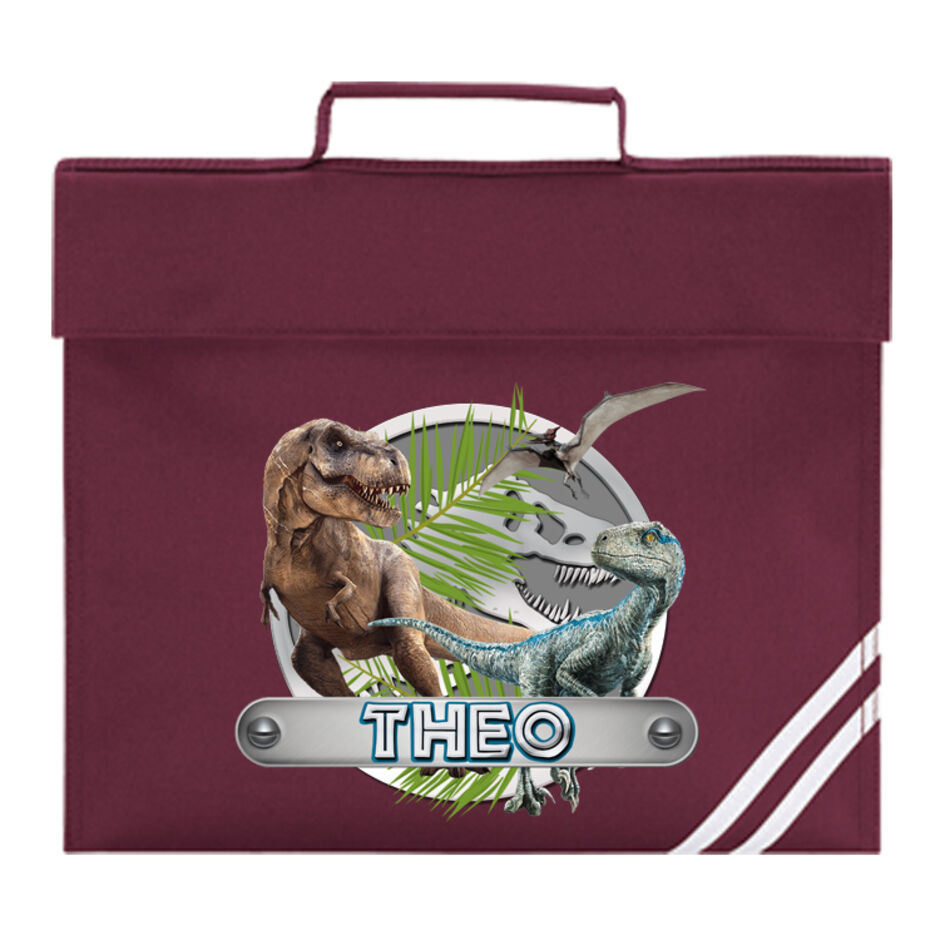 Dinosaur-Theme-Personalised-Burgundy-School-Book-Bag