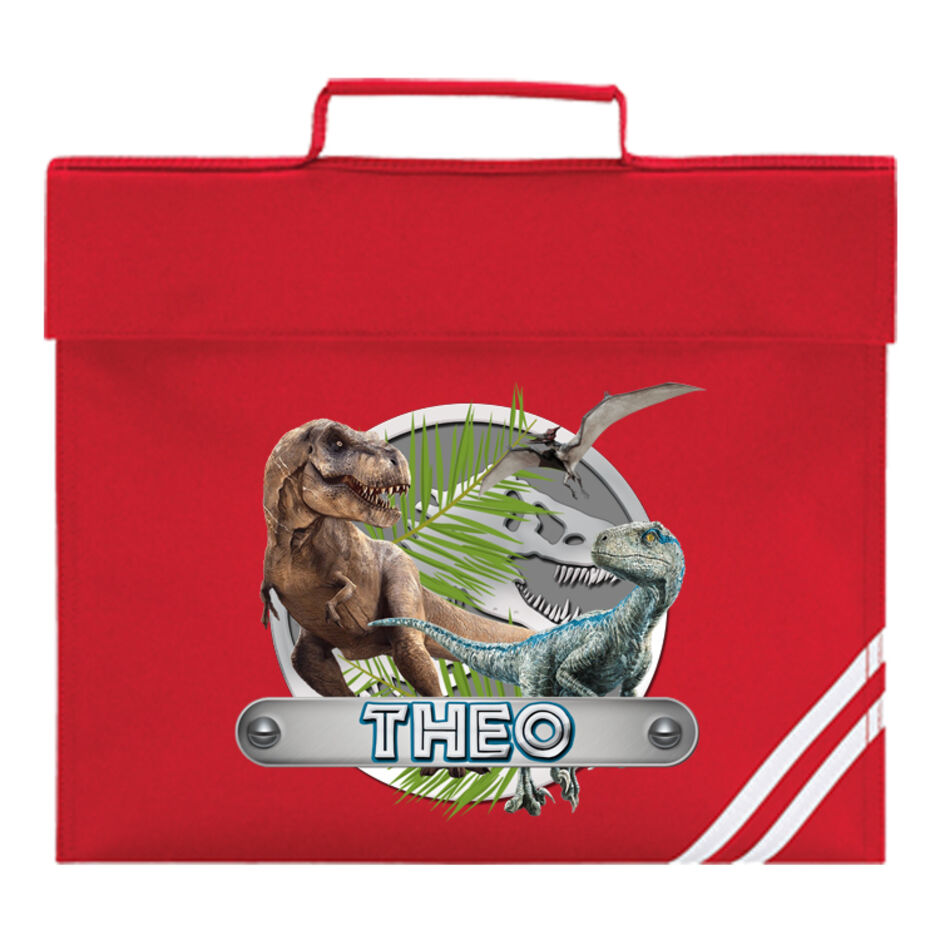 Dinosaur-Theme-Personalised-Red-School-Book-Bag