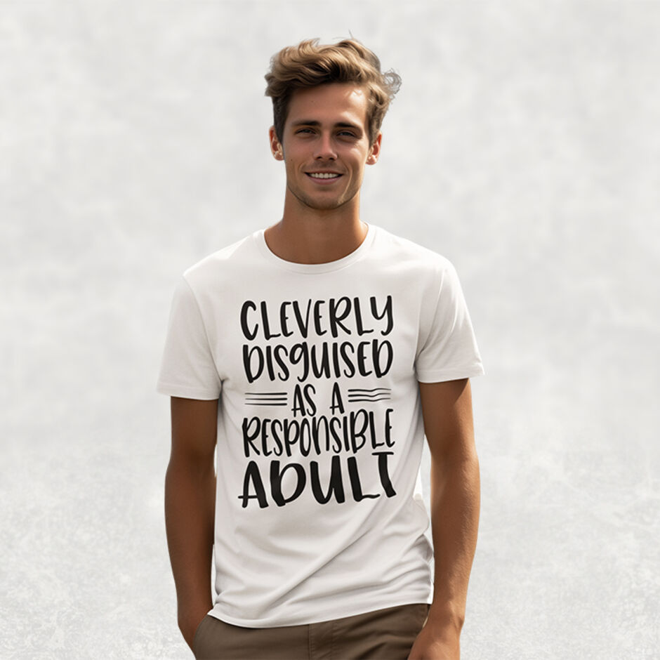 Cleverly-Disquised-as-a-Responsible-Adult-Male--White-Short-Sleeve-T-Shirt