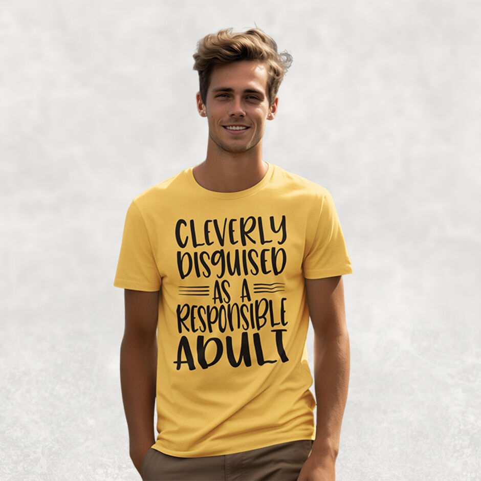 Cleverly-Disquised-as-a-Responsible-Adult-Male--Yellow-Short-Sleeve-T-Shirt