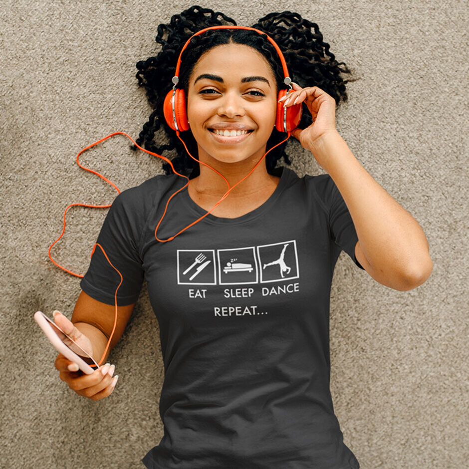 Eat-Sleep-Dance-Repeat-Short-Sleeve-Female---Black-T-Shirt