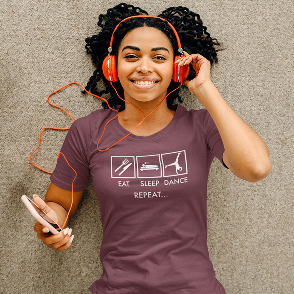 Eat-Sleep-Dance-Repeat-Short-Sleeve-Female---Burgundy-T-Shirt