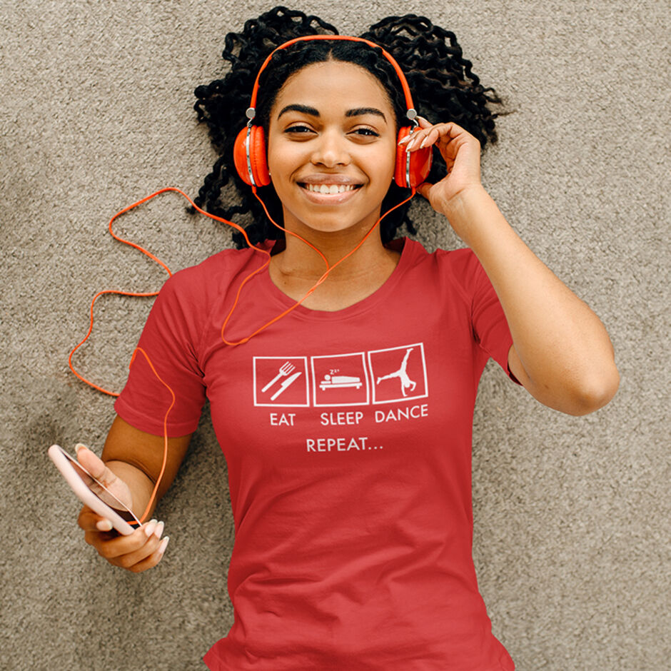 Eat-Sleep-Dance-Repeat-Short-Sleeve-Female---Red-T-Shirt