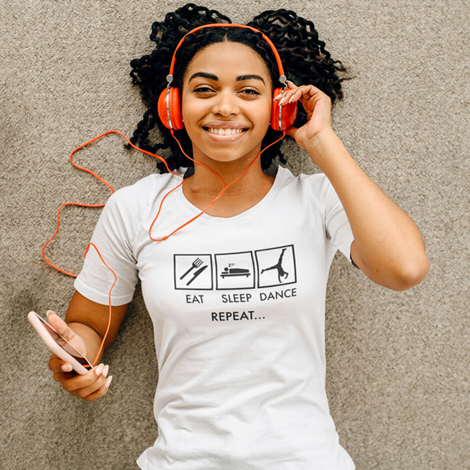 Eat-Sleep-Dance-Repeat-Short-Sleeve-Female---White-T-Shirt