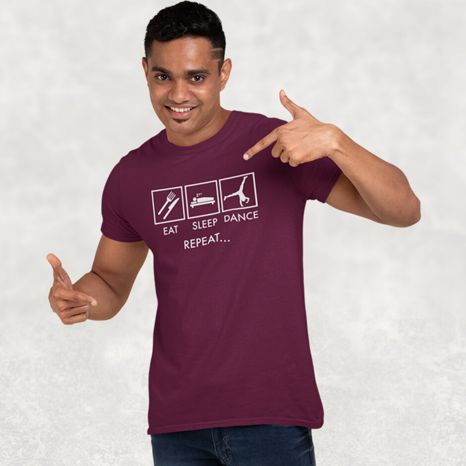 Eat-Sleep-Dance-Repeat-Short-Sleeve-Male-Burgundy-T-Shirt