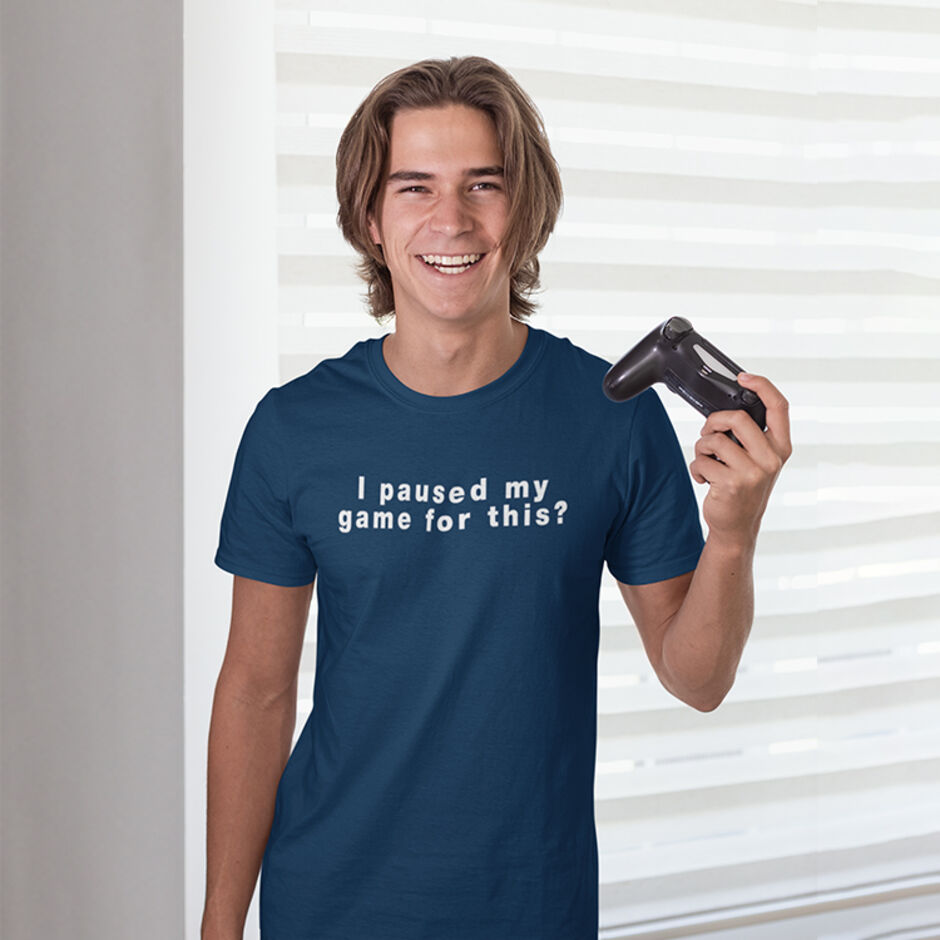 I-Paused-My-Game-For-This-Male-Short-Sleeve-Navy-T-Shirt