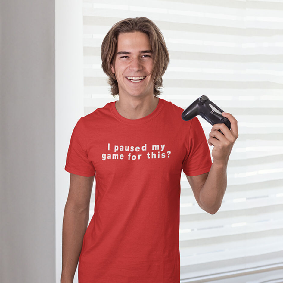I-Paused-My-Game-For-This-Male-Short-Sleeve-Red-T-Shirt