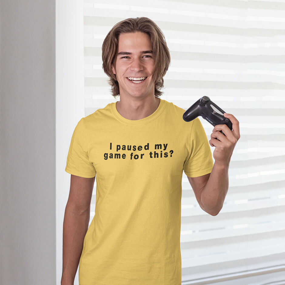 I-Paused-My-Game-For-This-Male-Short-Sleeve-Yellow-T-Shirt