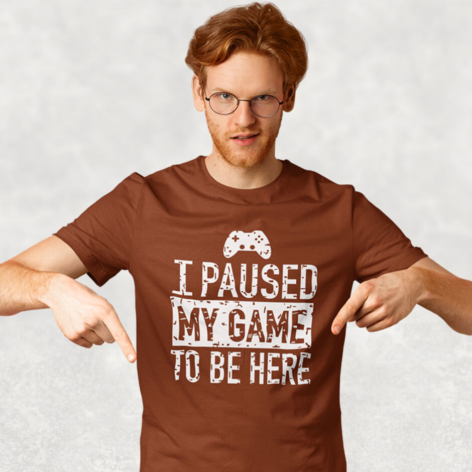 I-Paused-My-Game-For-This-Male-Short-Sleeve-Brown-T-Shirt