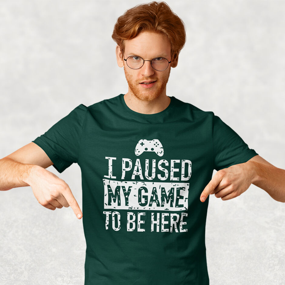 I-Paused-My-Game-For-This-Male-Short-Sleeve-Green-T-Shirt