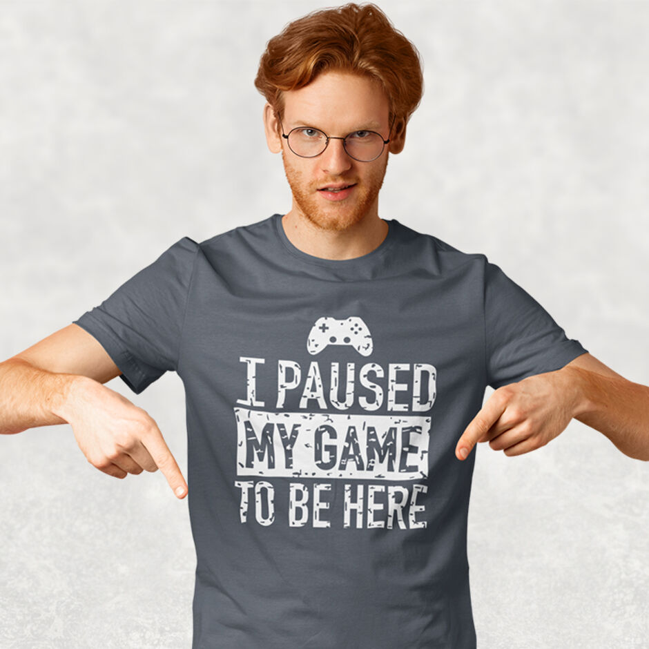 I-Paused-My-Game-For-This-Male-Short-Sleeve-Grey-T-Shirt