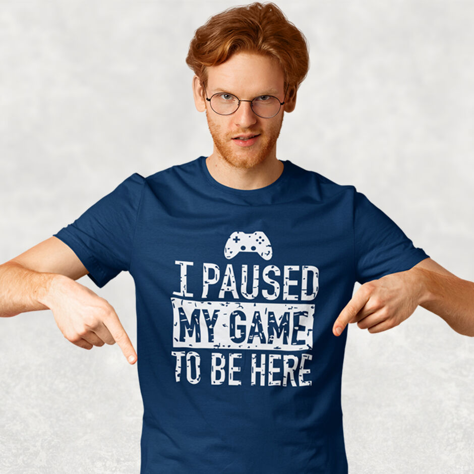 I-Paused-My-Game-For-This-Male-Short-Sleeve-Navy-T-Shirt