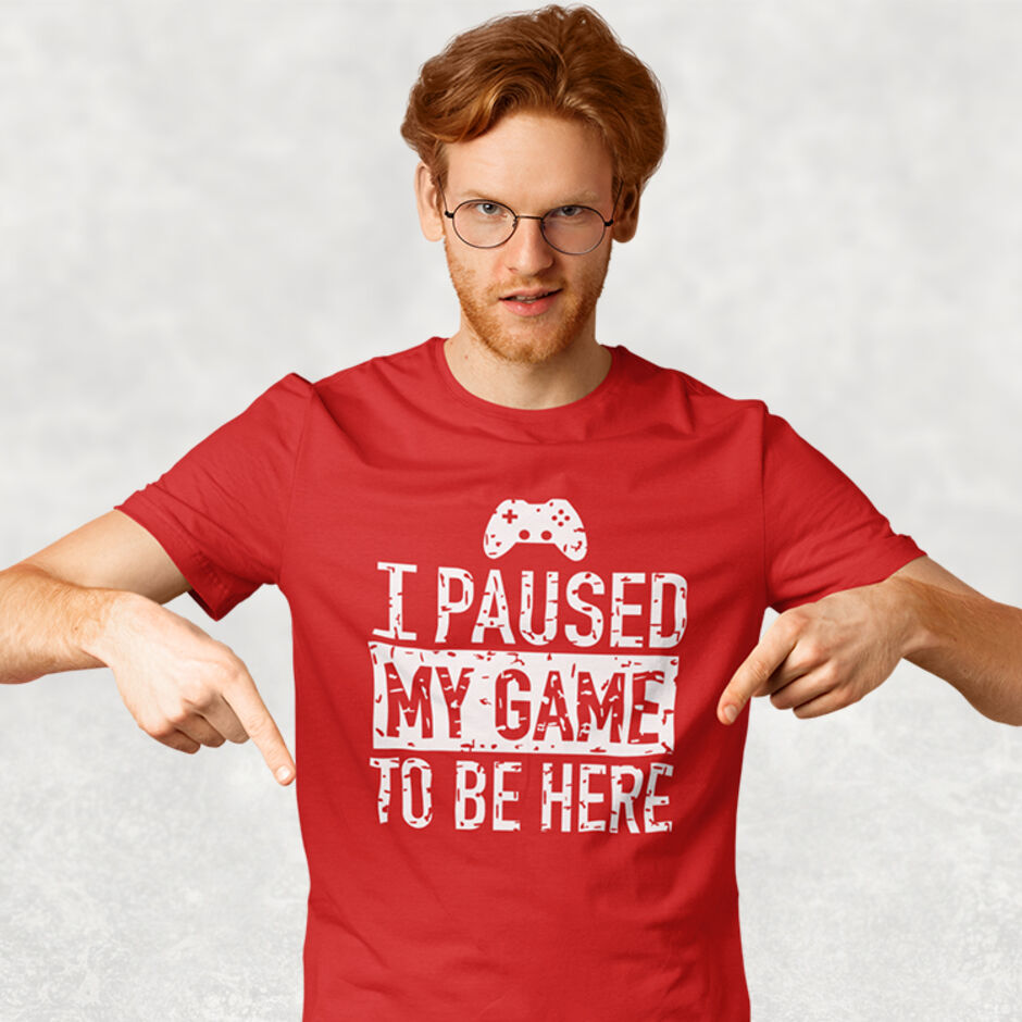 I-Paused-My-Game-For-This-Male-Short-Sleeve-Red-T-Shirt