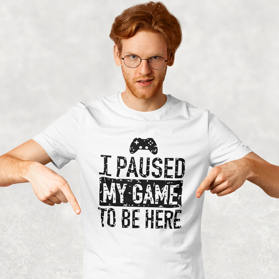 I-Paused-My-Game-For-This-Male-Short-Sleeve-White-T-Shirt