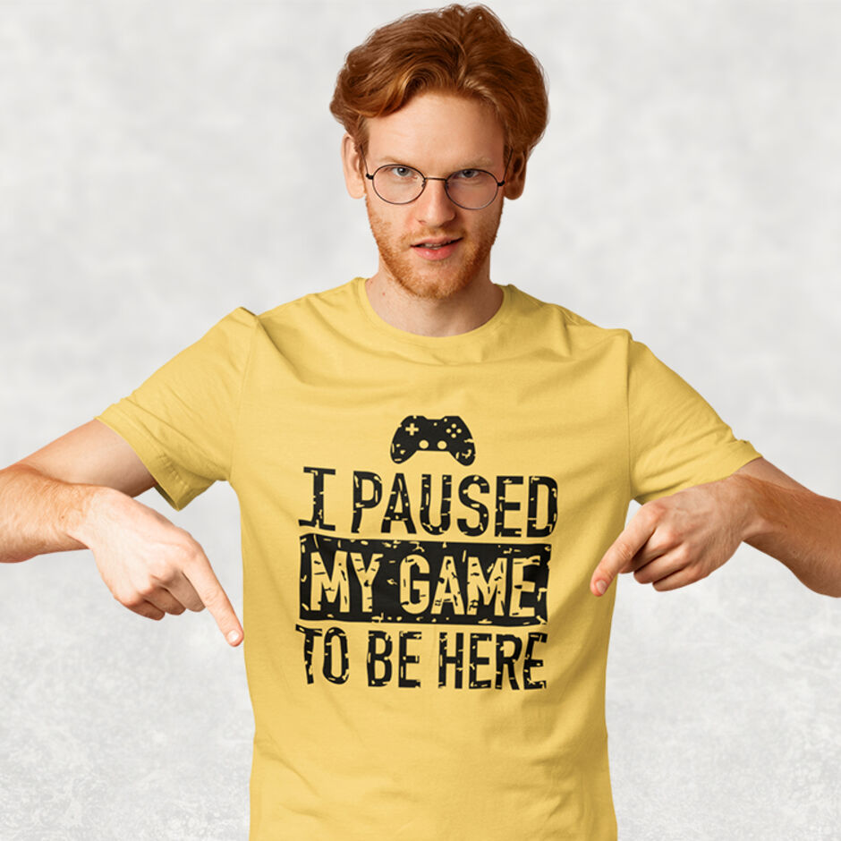 I-Paused-My-Game-For-This-Male-Short-Sleeve-Yellow-T-Shirt