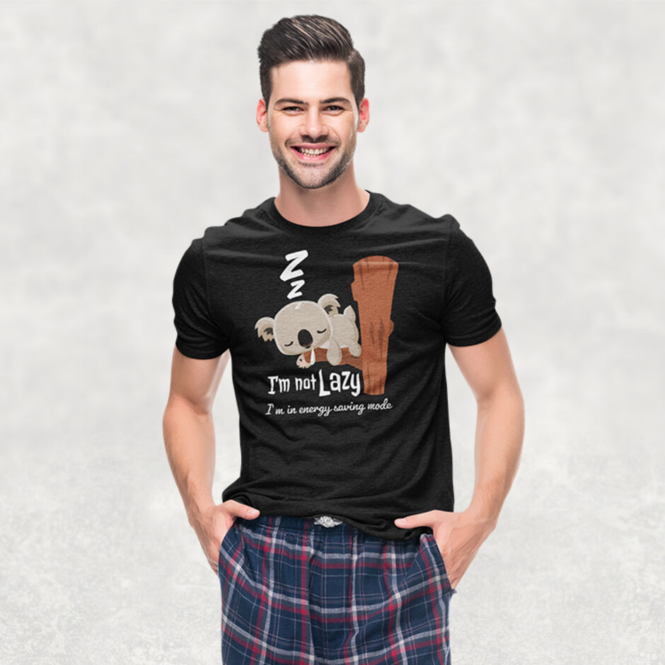 I'm-Not-Lazy-I'm-In-Energy-Saving-Mode--Male-Adult-Short-Sleeve-Black-T-Shirt