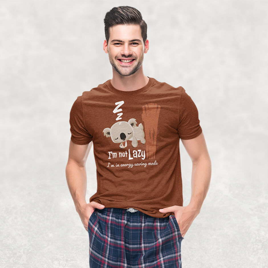 I'm-Not-Lazy-I'm-In-Energy-Saving-Mode--Male-Adult-Short-Sleeve-Brown-T-Shirt