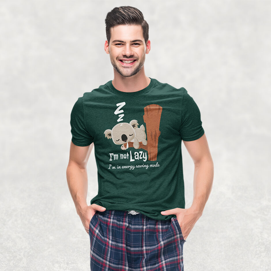 I'm-Not-Lazy-I'm-In-Energy-Saving-Mode--Male-Adult-Short-Sleeve-Green-T-Shirt