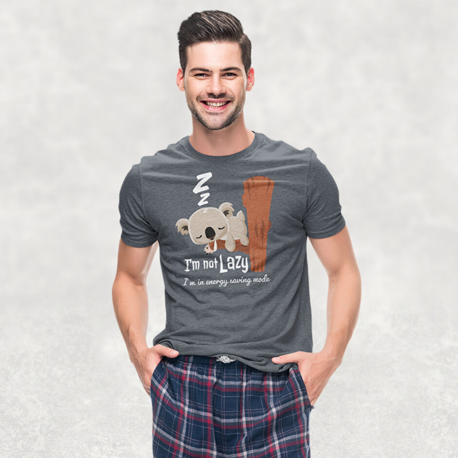 I'm-Not-Lazy-I'm-In-Energy-Saving-Mode--Male-Adult-Short-Sleeve-Grey-T-Shirt