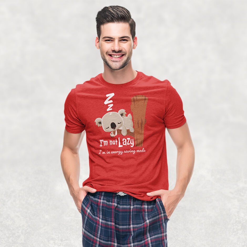 I'm-Not-Lazy-I'm-In-Energy-Saving-Mode--Male-Adult-Short-Sleeve-Red-T-Shirt
