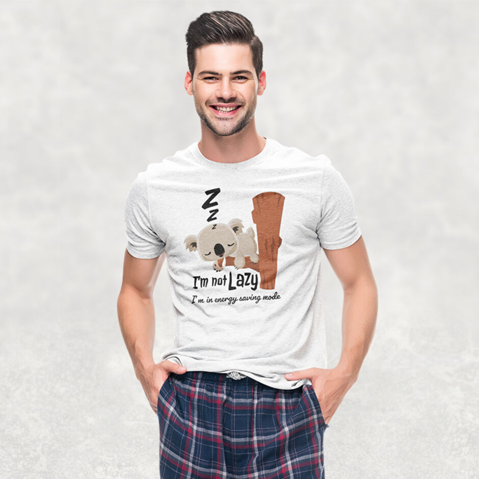 I'm-Not-Lazy-I'm-In-Energy-Saving-Mode--Male-Adult-Short-Sleeve-White-T-Shirt