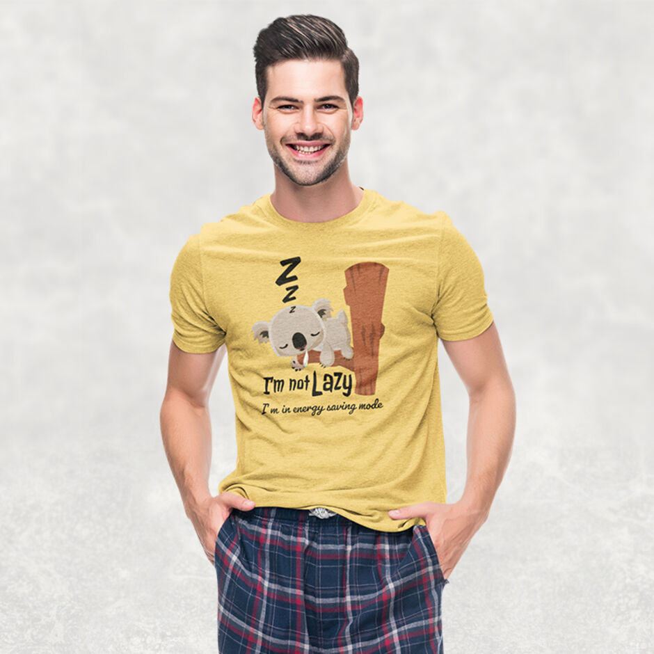 I'm-Not-Lazy-I'm-In-Energy-Saving-Mode--Male-Adult-Short-Sleeve-Yellow-T-Shirt
