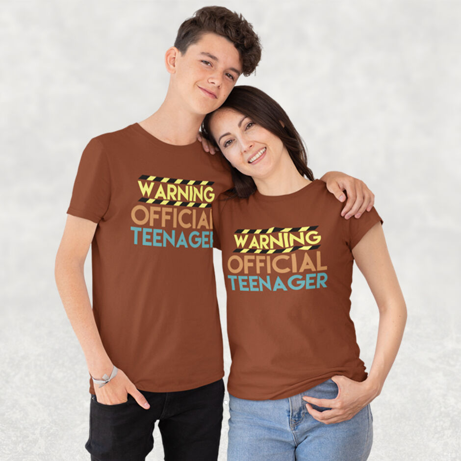 Warning-Official-Teenager-Childrens-Short-Sleeve-Brown-T-Shirt