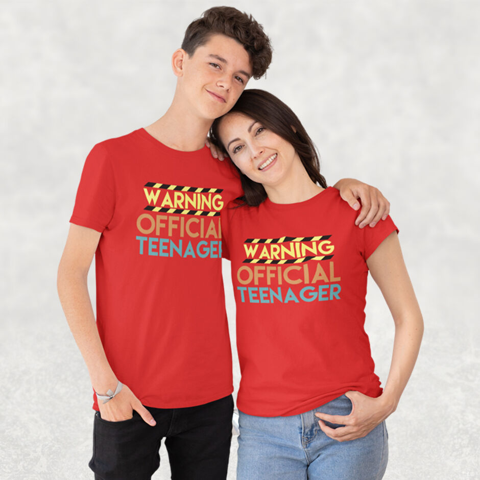 Warning-Official-Teenager-Childrens-Short-Sleeve-Red-T-Shirt