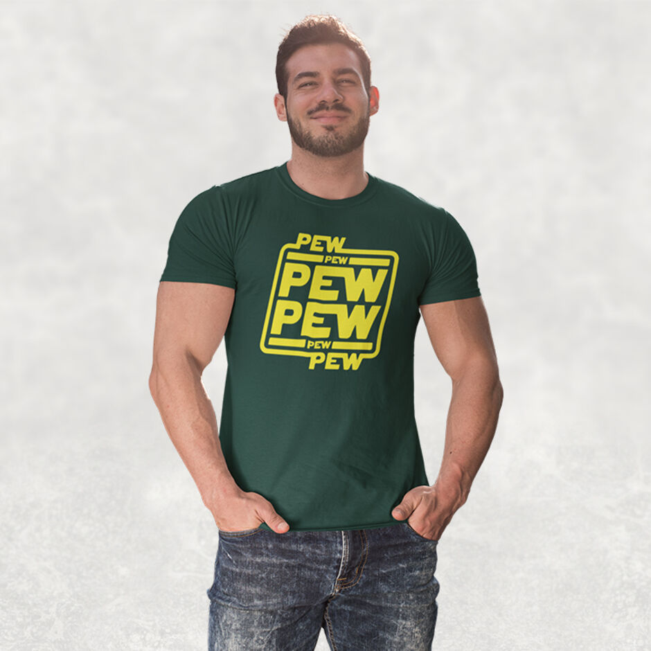 Pew-Pew-Pew-Male-Short-Sleeve-Green-T-Shirt