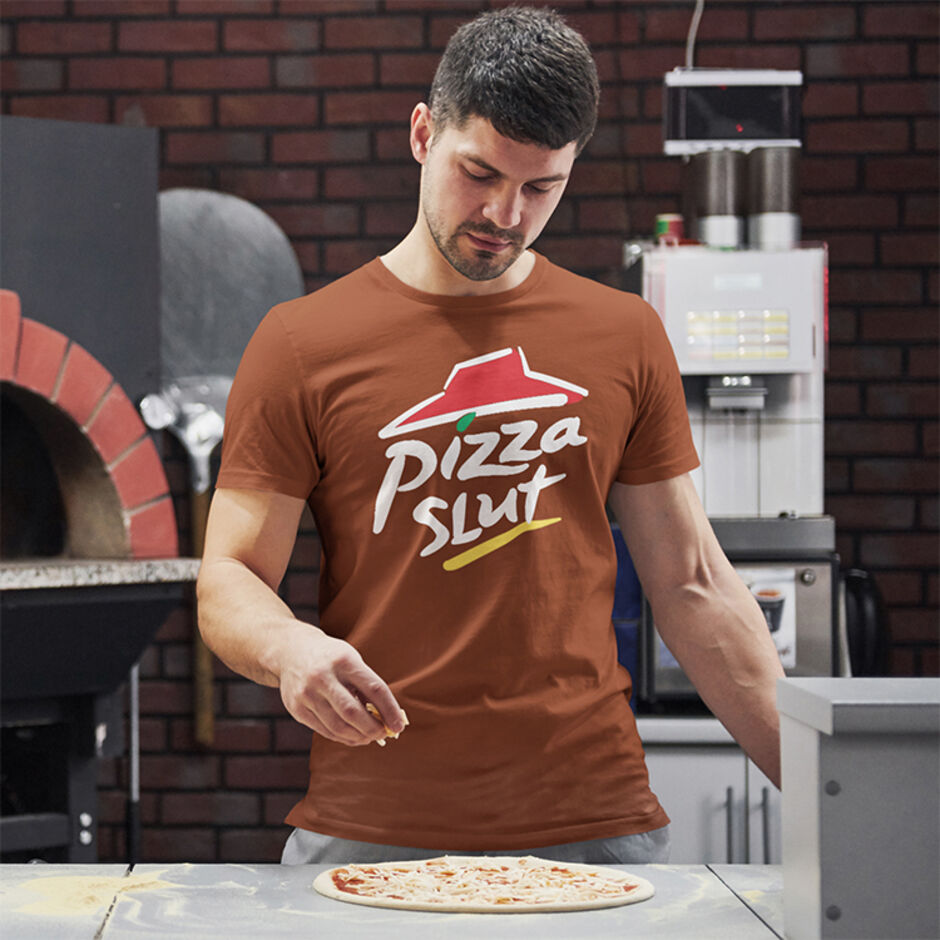 Pizza-Slut-Male-Short-Sleeve-Brown-T-Shirt