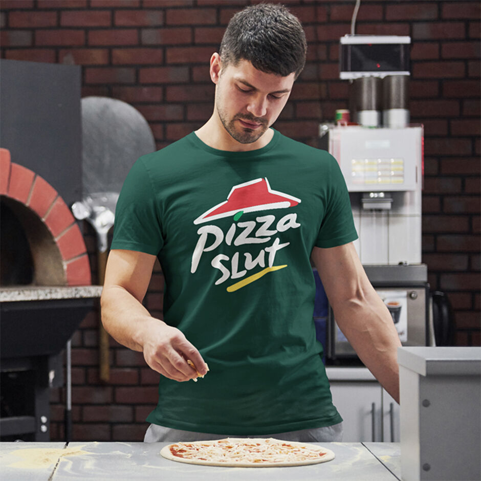 Pizza-Slut-Male-Short-Sleeve-Green-T-Shirt