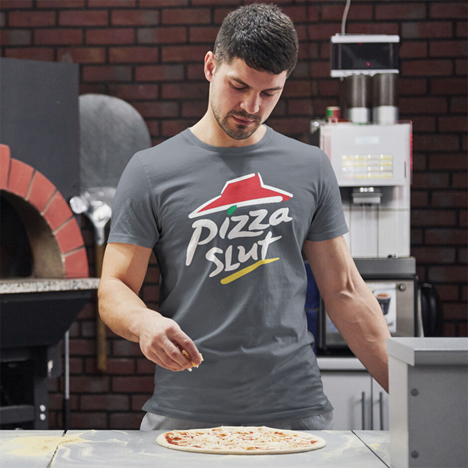 Pizza-Slut-Male-Short-Sleeve-Grey-T-Shirt