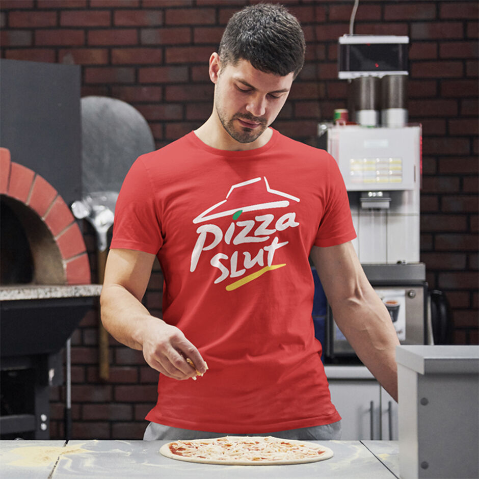 Pizza-Slut-Male-Short-Sleeve-Red-T-Shirt