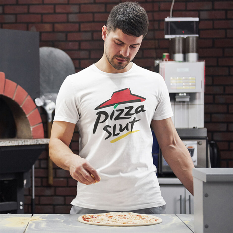 Pizza-Slut-Male-Short-Sleeve-White-T-Shirt