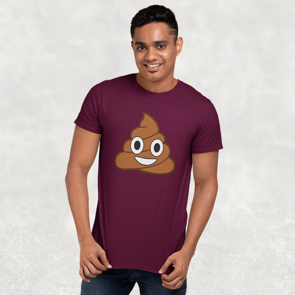 Poop-Emoji-Male-Short-Sleeve-Burgundy-T-Shirt