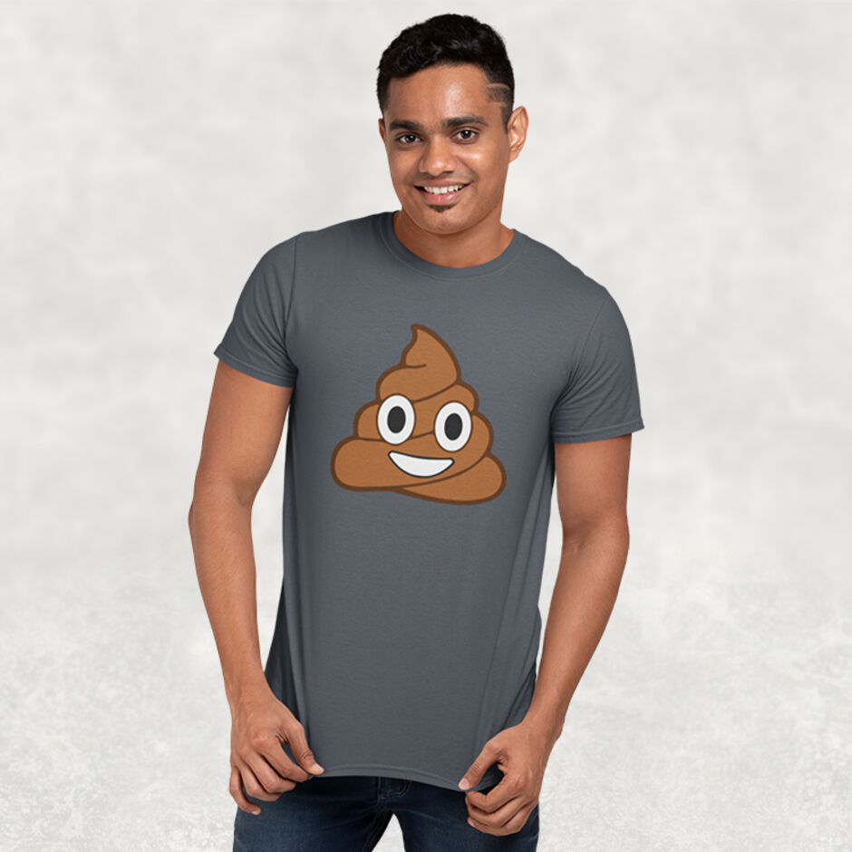 Poop-Emoji-Male-Short-Sleeve-Grey-T-Shirt