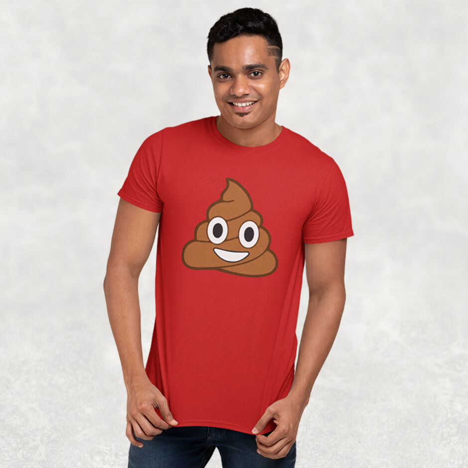 Poop-Emoji-Male-Short-Sleeve-Red-T-Shirt