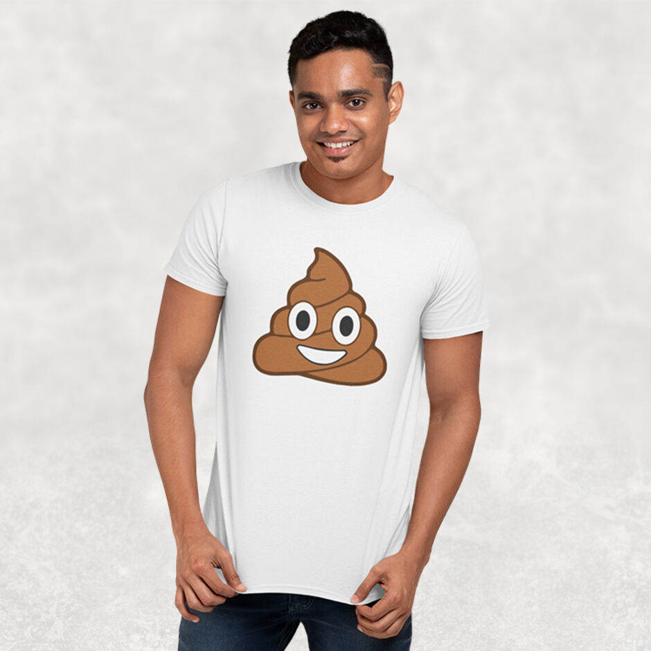 Poop-Emoji-Male-Short-Sleeve-White-T-Shirt