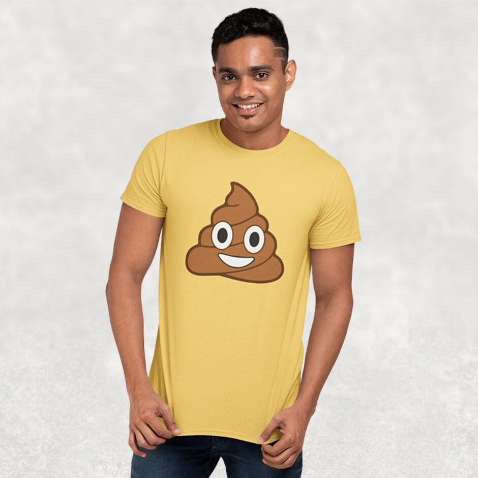 Poop-Emoji-Male-Short-Sleeve-Yellow-T-Shirt