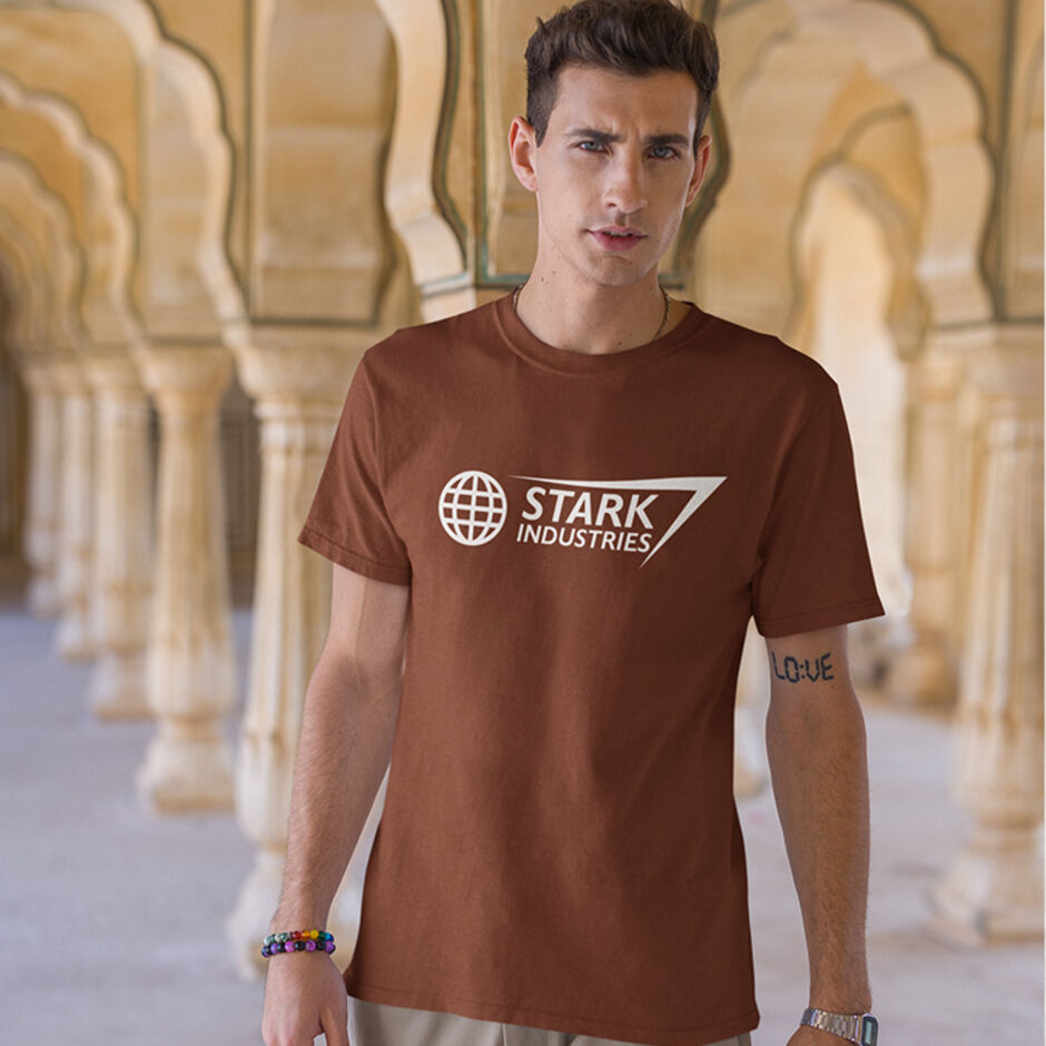 Stark-Industries-Male-Short-Sleeve-Brown-T-Shirt