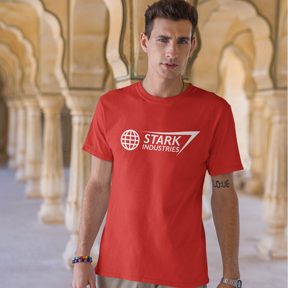 Stark-Industries-Male-Short-Sleeve-Red-T-Shirt