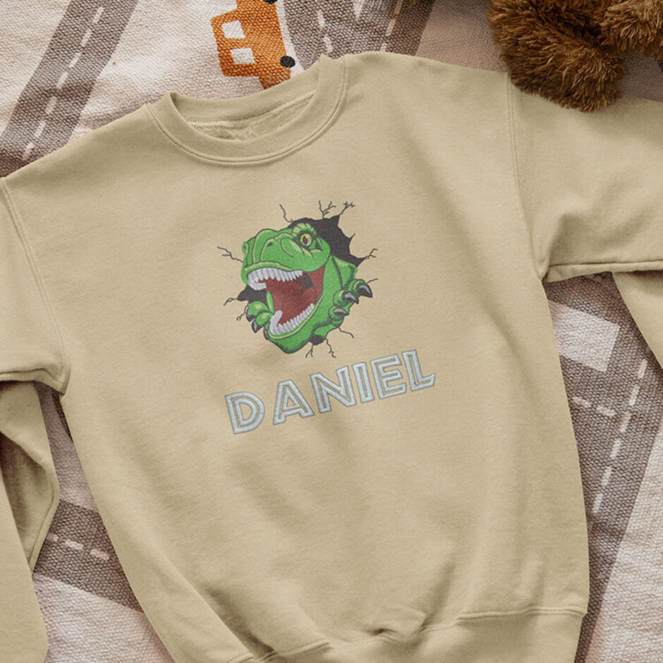 Personalised-T-Rex-Embroidered-Childrens-Desert-Sand-Sweatshirt