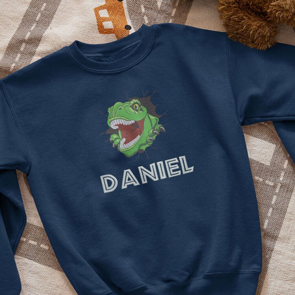 Personalised-T-Rex-Embroidered-Childrens-Navy-Sweatshirt